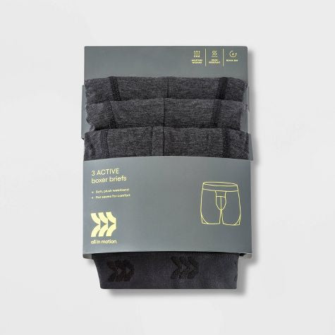 Calzoncillos bóxer activos de 3 piezas para hombre - All in Motion™ Negro- Talla M (32.5-34.5)