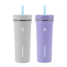 Vaso de pajilla estándar aislado Thermoflask 32 oz. paquete de 2, púrpura y gris