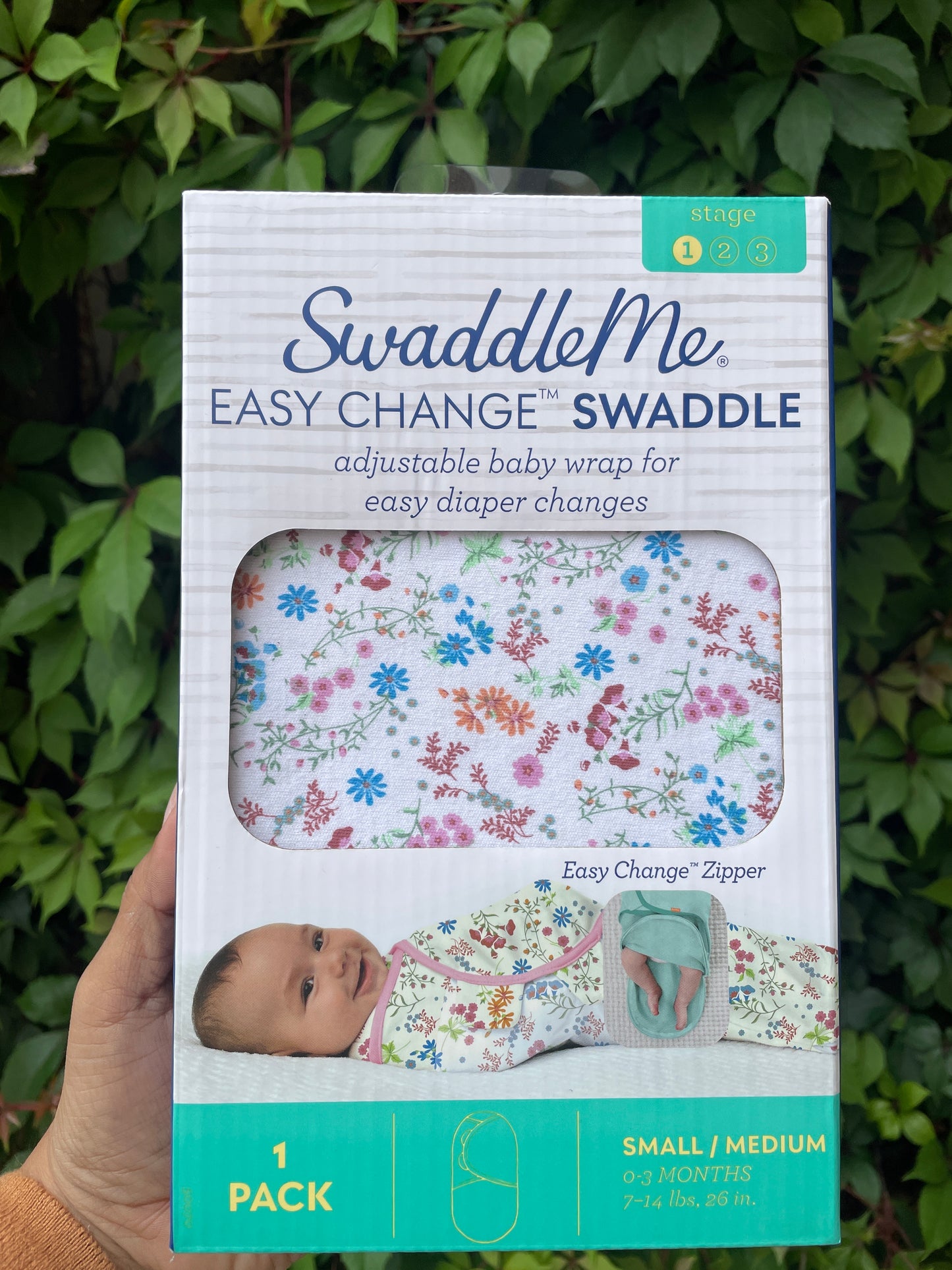 SwaddleMe de Ingenuity Easy Change Swaddle Wrap - Pétalos de campo - S/M - 0-3 meses