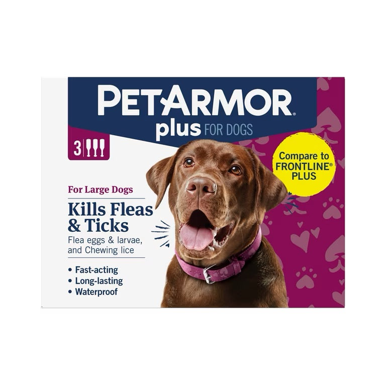 PETARMOR Plus para perros grandes 45-88 libras, prevención de pulgas y garrapatas para perros, suministro para 3 meses