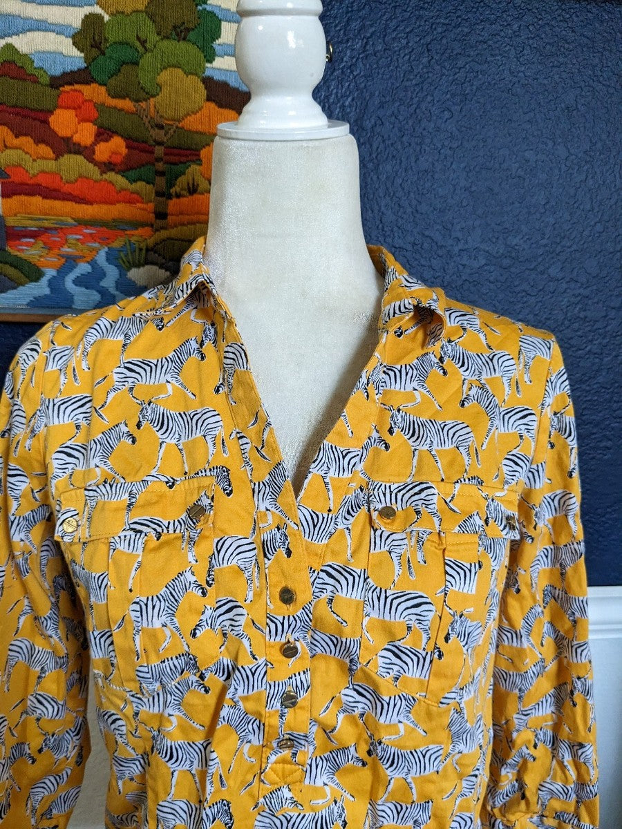 Blusa - 7th Avenue Henley Top Pullover Cebra Novedad Safari Amarillo Animal - Talla Mediana M