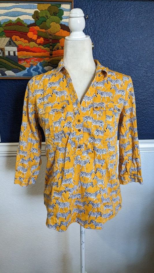 Blusa - 7th Avenue Henley Top Pullover Cebra Novedad Safari Amarillo Animal - Talla Mediana M