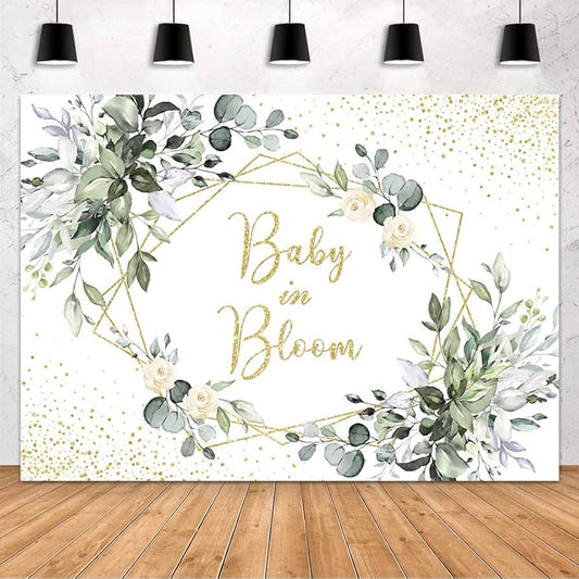 MEHOFOND Baby in Bloom - Telón de fondo de hojas de eucalipto para decoración de baby shower, suministros de baby shower, fondo de fotografía, decoración de mesa de pastel, accesorios para cabina de fotos