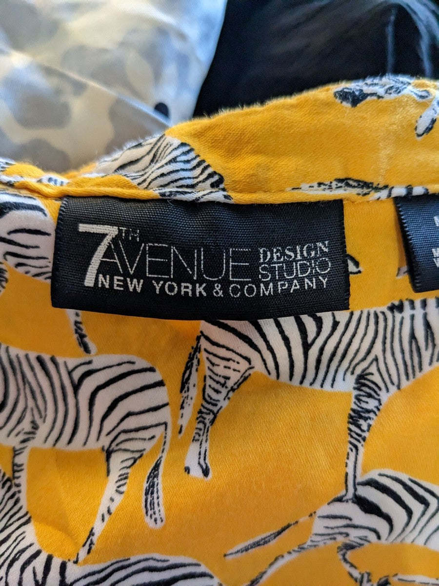 Blusa - 7th Avenue Henley Top Pullover Cebra Novedad Safari Amarillo Animal - Talla Mediana M