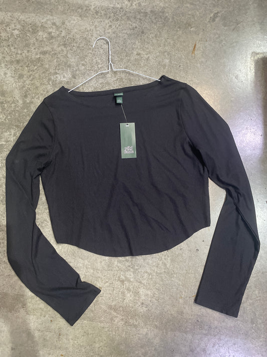 Crop top negro acanalado manga larga - wild fable - talla L