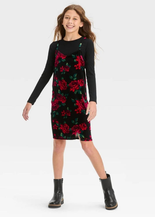 Vestido floreado  y blusa negra manga larga - art class - talla M (8)