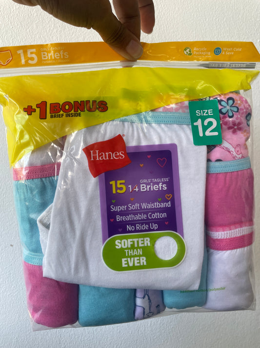 Calzon sin etiqueta para niña HANES 100% Algodón Talla 12- 15 pcs