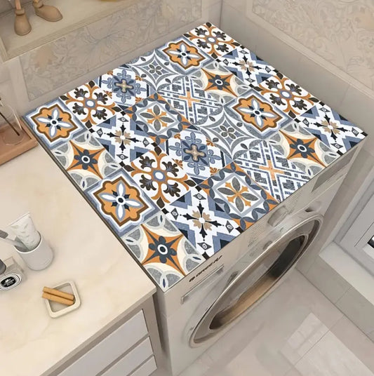 Una pieza de cubierta blanca vintage para lavadora, protector superior para lavadora y secadora, alfombra de goma de tierra de diatomeas absorbente y antideslizante para decoración de cocina