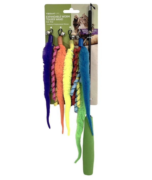 Vibrant Life Worm Wand Juguete para gatos, individual, multicolor