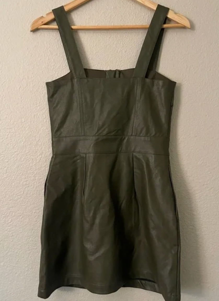 Mini vestido para mujer de cuero sintético con cremallera frontal - verde fábula salvaje talla xs