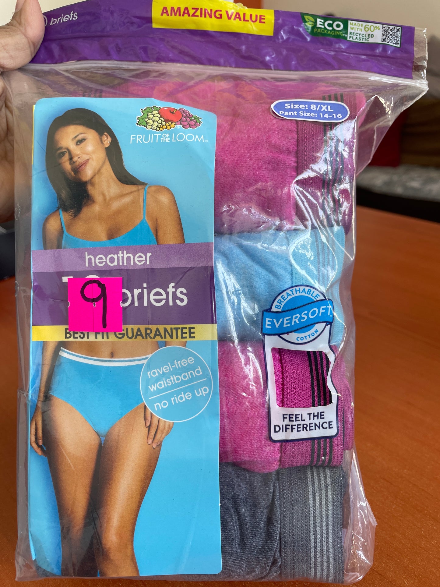 Fit for Me de Fruit of the Loom Women's Plus 9pcs - Heather High Cut Briefs - talla 8(xl)