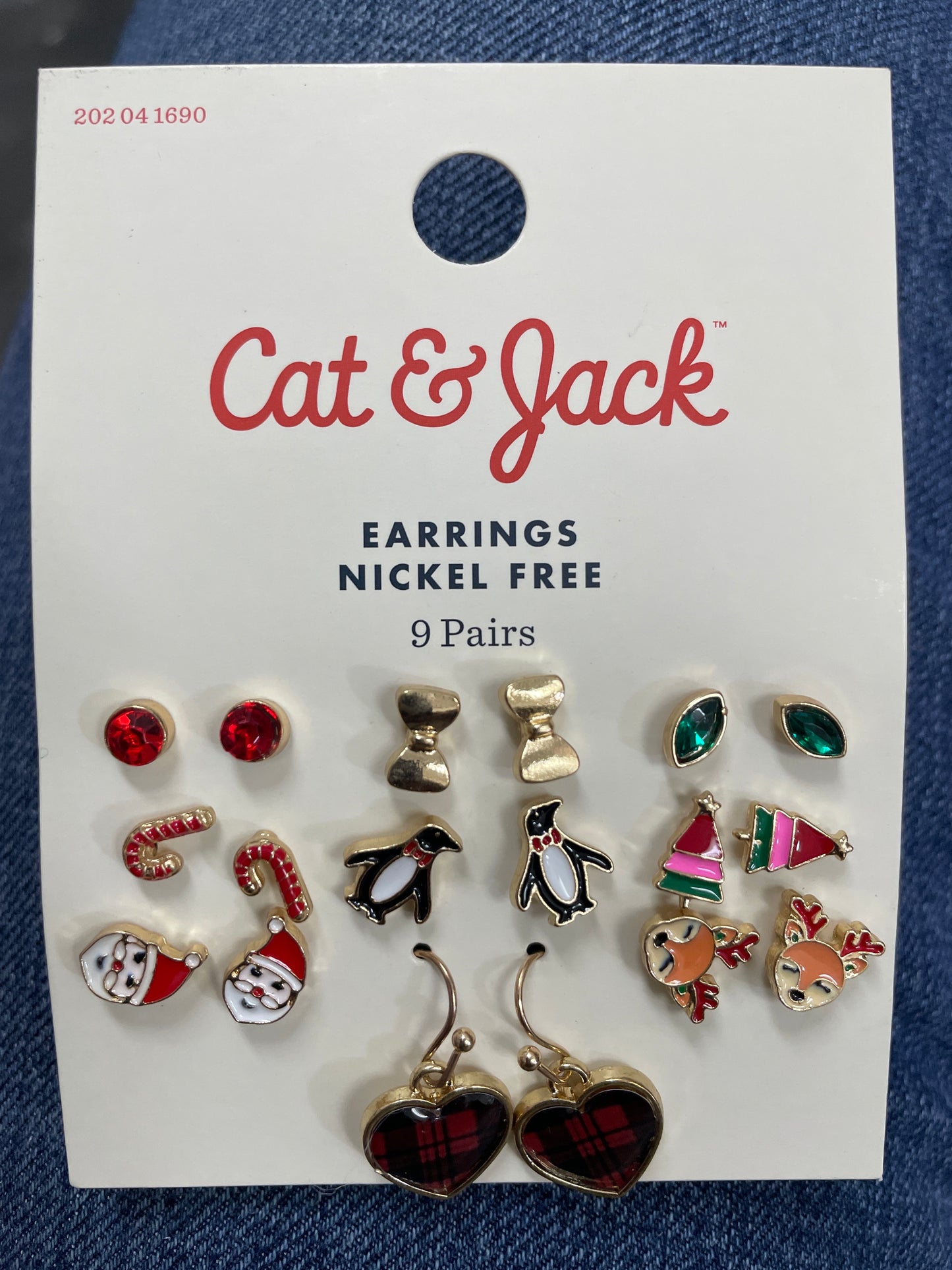 Cat & jack - set de aretes libres de nickel - 9 pares - navideños