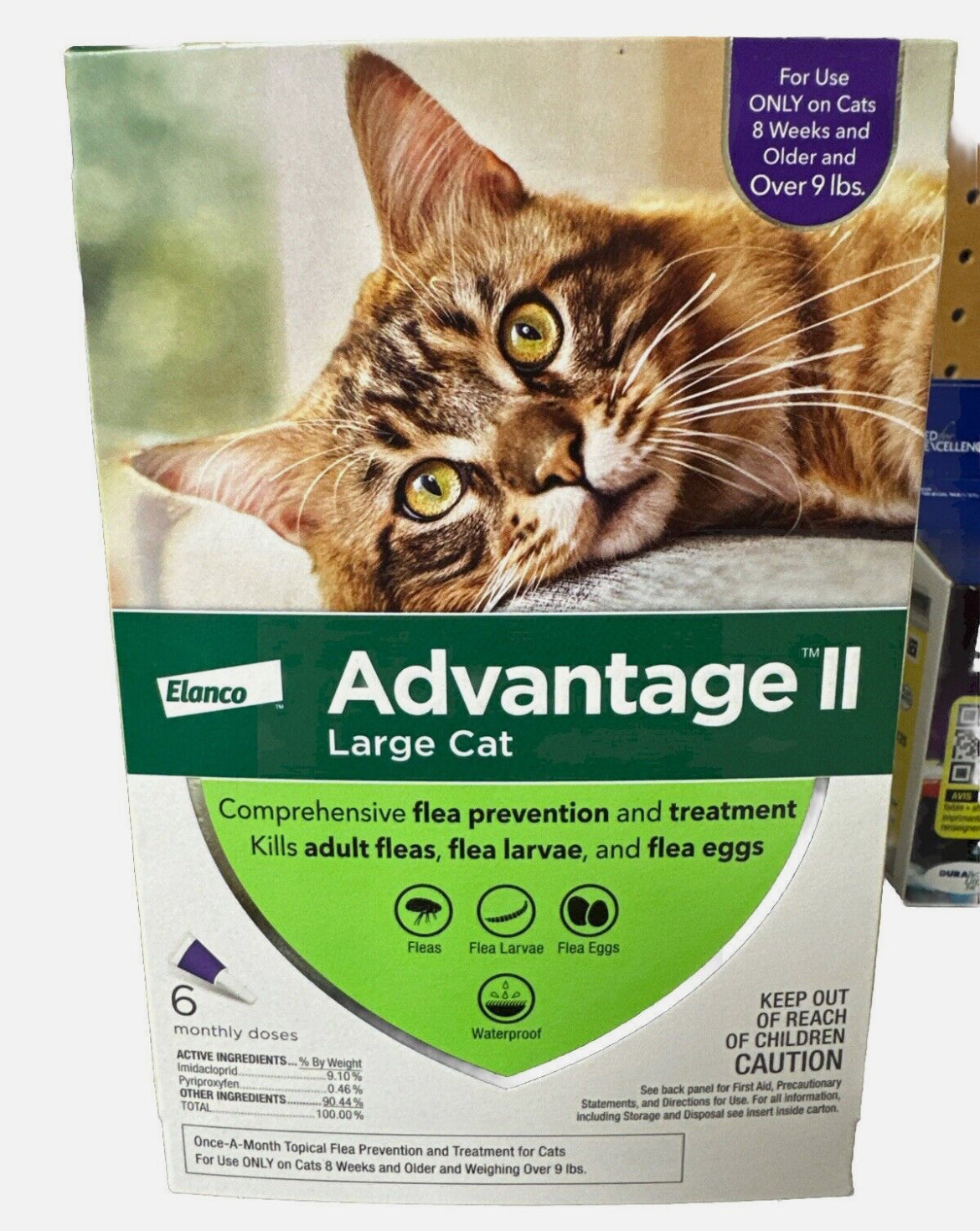 Gato grande Elanco Advantage II de más de 9 libras - 6 dosis mensuales