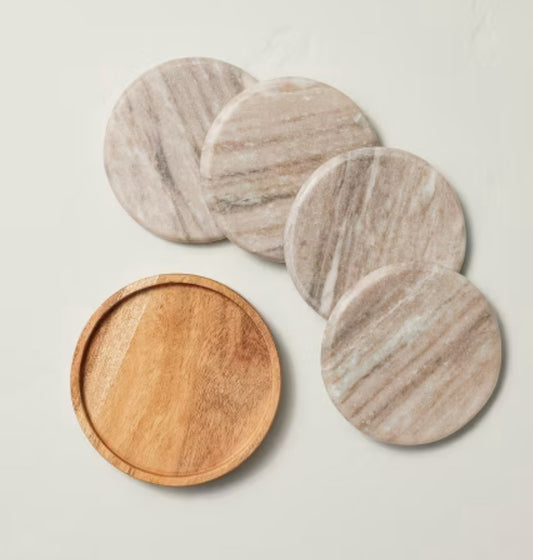 Juego de posavasos de mármol de 5 piezas beige cálido - Hearth & Hand™ con Magnolia