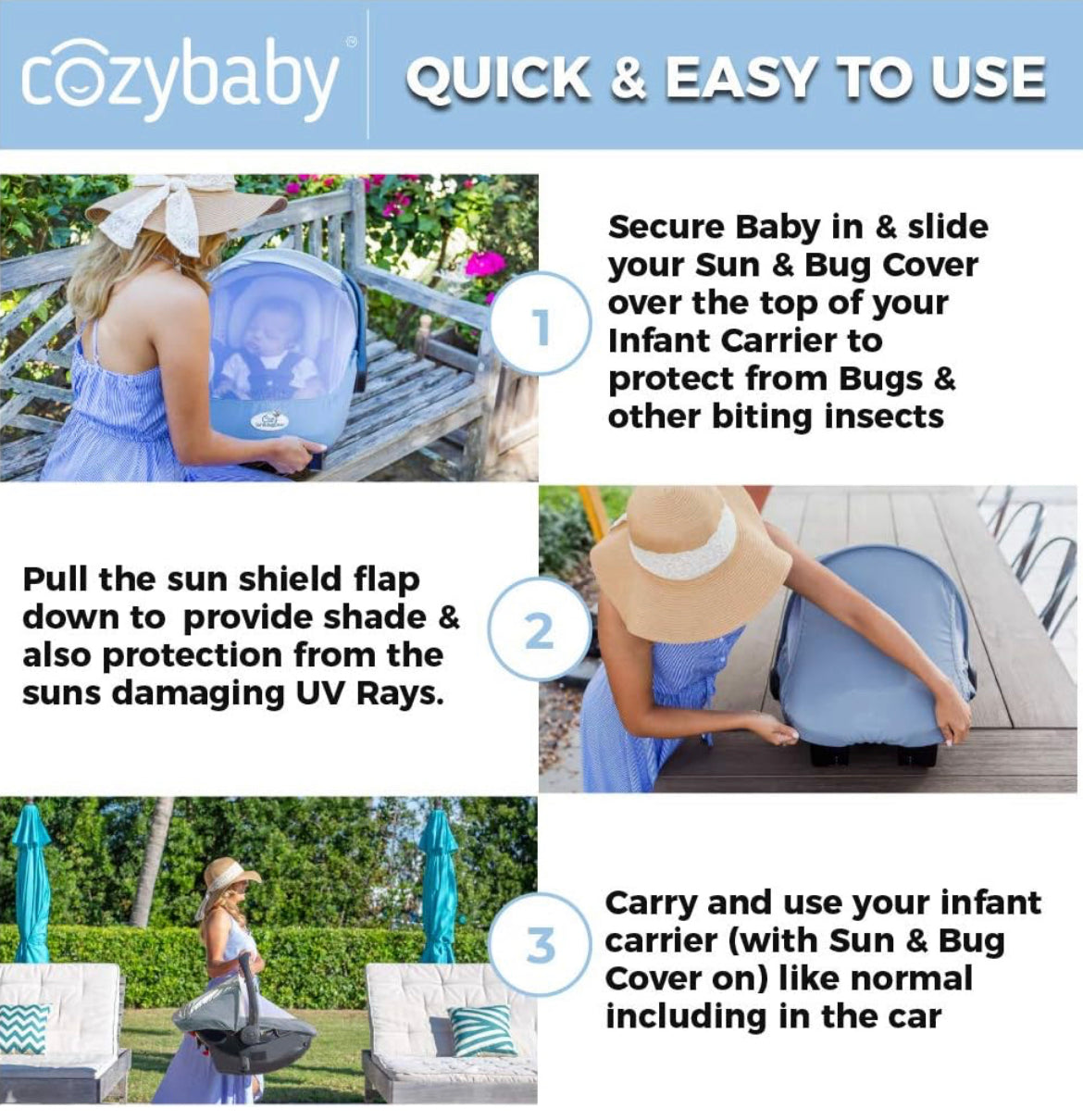 Cozy Cover - Funda Sun & Bug Cover para portabebés, protege del sol y de insectos, Gris