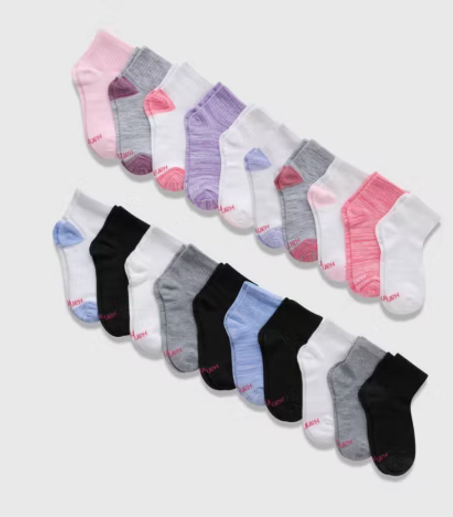 Paquete de 20 calcetines tobilleros para niñas Hanes - Los colores pueden variar- talla M (10.5-4)