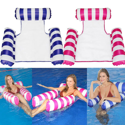 Paquete de 2 tumbonas de agua para piscina, flotador inflable para piscina, multiusos, hamaca de piscina y hamaca de agua, flotadores de piscina para adultos (rayas azul oscuro + rojo rosa)