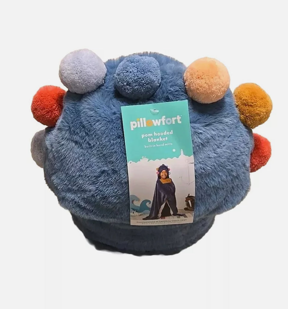 Manta con capucha Pillowfort Pom-pom niños azul