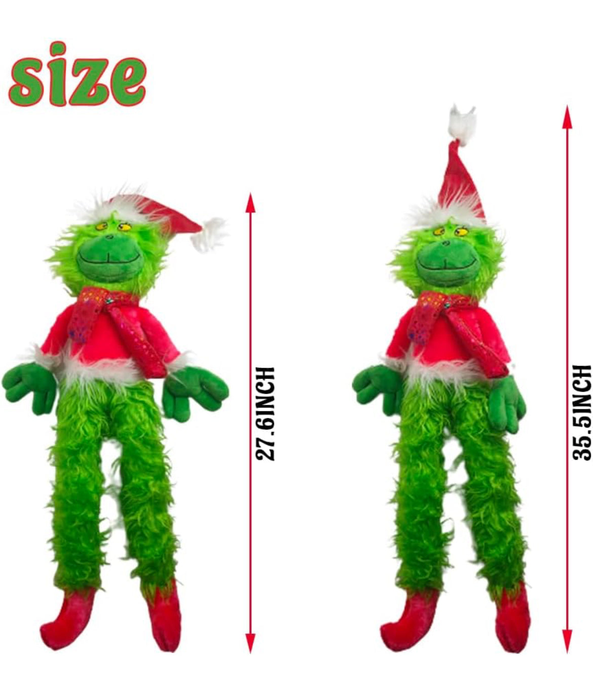 Grinchmas (30 pulgadas) Decoración de Navidad Almohada de Navidad Muñeca de monstruo verde Muñeco de peluche adecuado para árbol de Navidad decoración del hogar (rojo)