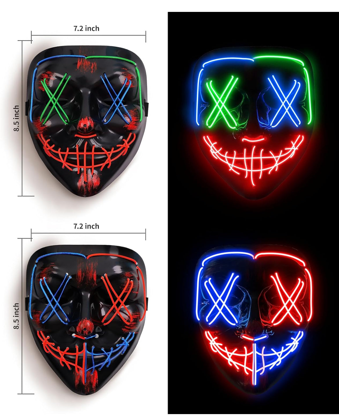 Máscara de Halloween con luz LED, máscara facial LED con 3 modos de iluminación y cable electroluminiscente para disfraz y fiesta de cosplay