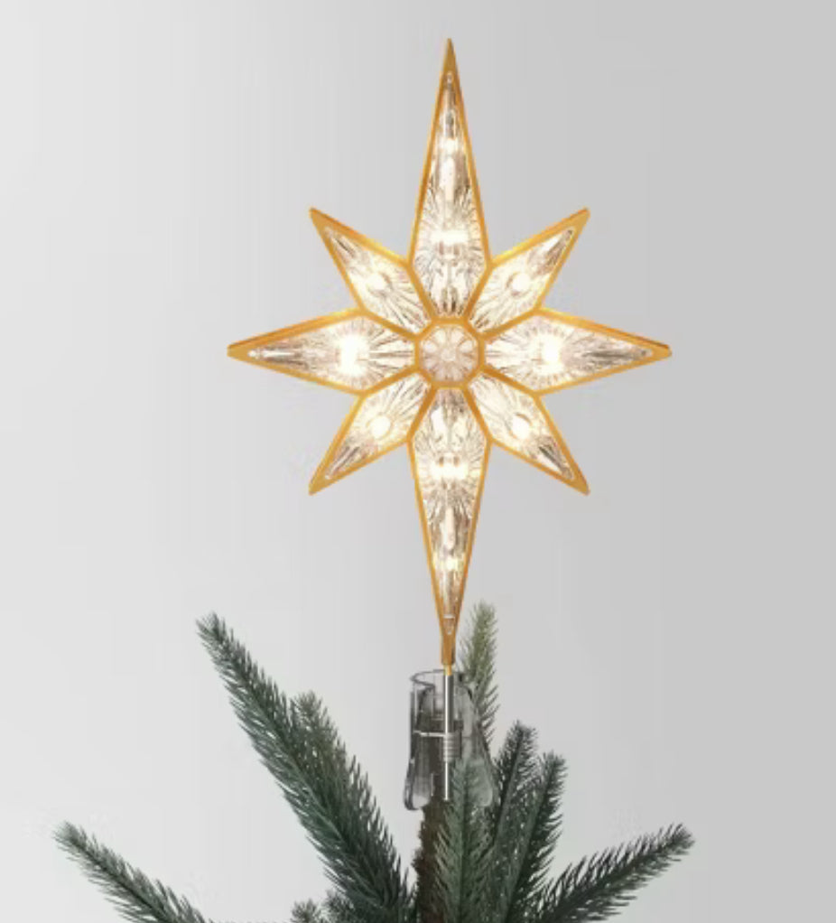 Topper de árbol de Navidad de estrella de 8 puntas de plástico preiluminado de 13" dorado - Wondershop™