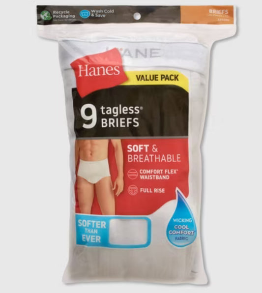 Hanes Men's 9pk Briefs - Blanco -Talla M (32-34”)