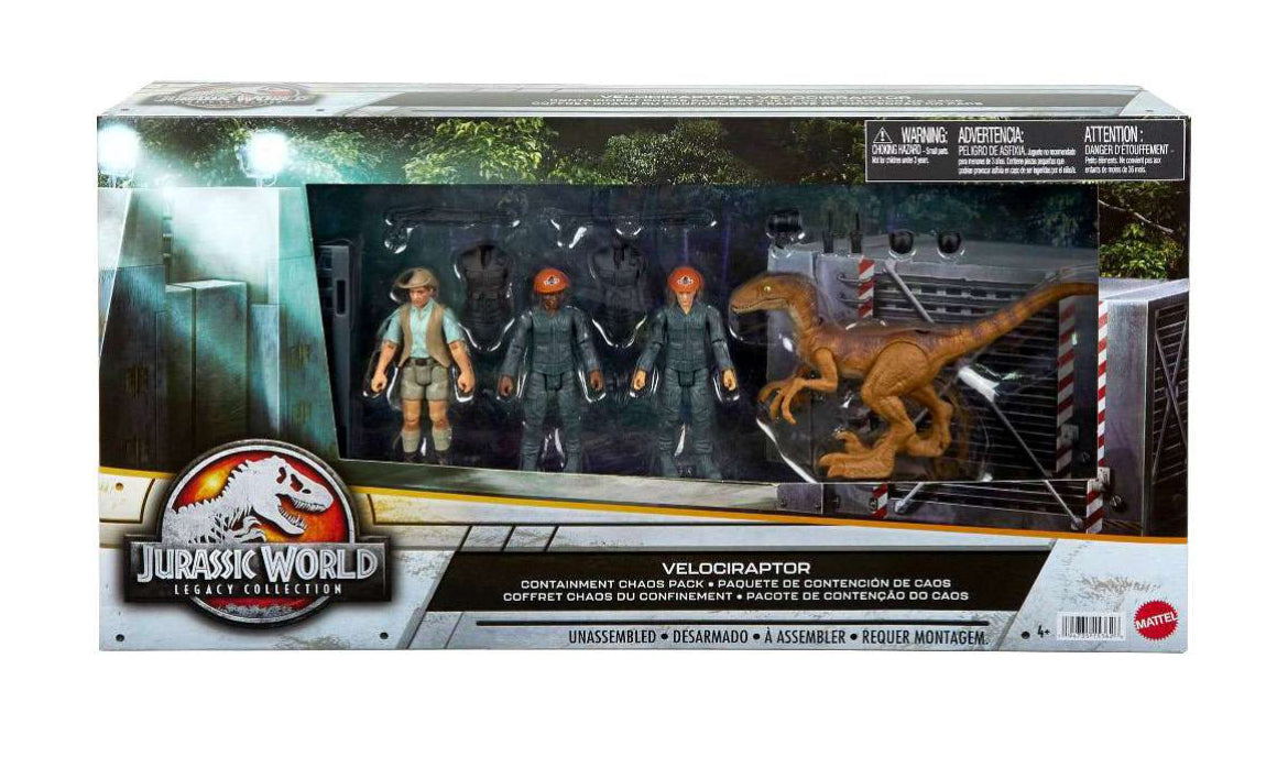 Jurassic World Legacy Velociraptor Containment Chaos Pack Juego de figuras de acción exclusivas [Incluye a Robert Muldoon y 2x Jurassic Park Workers]