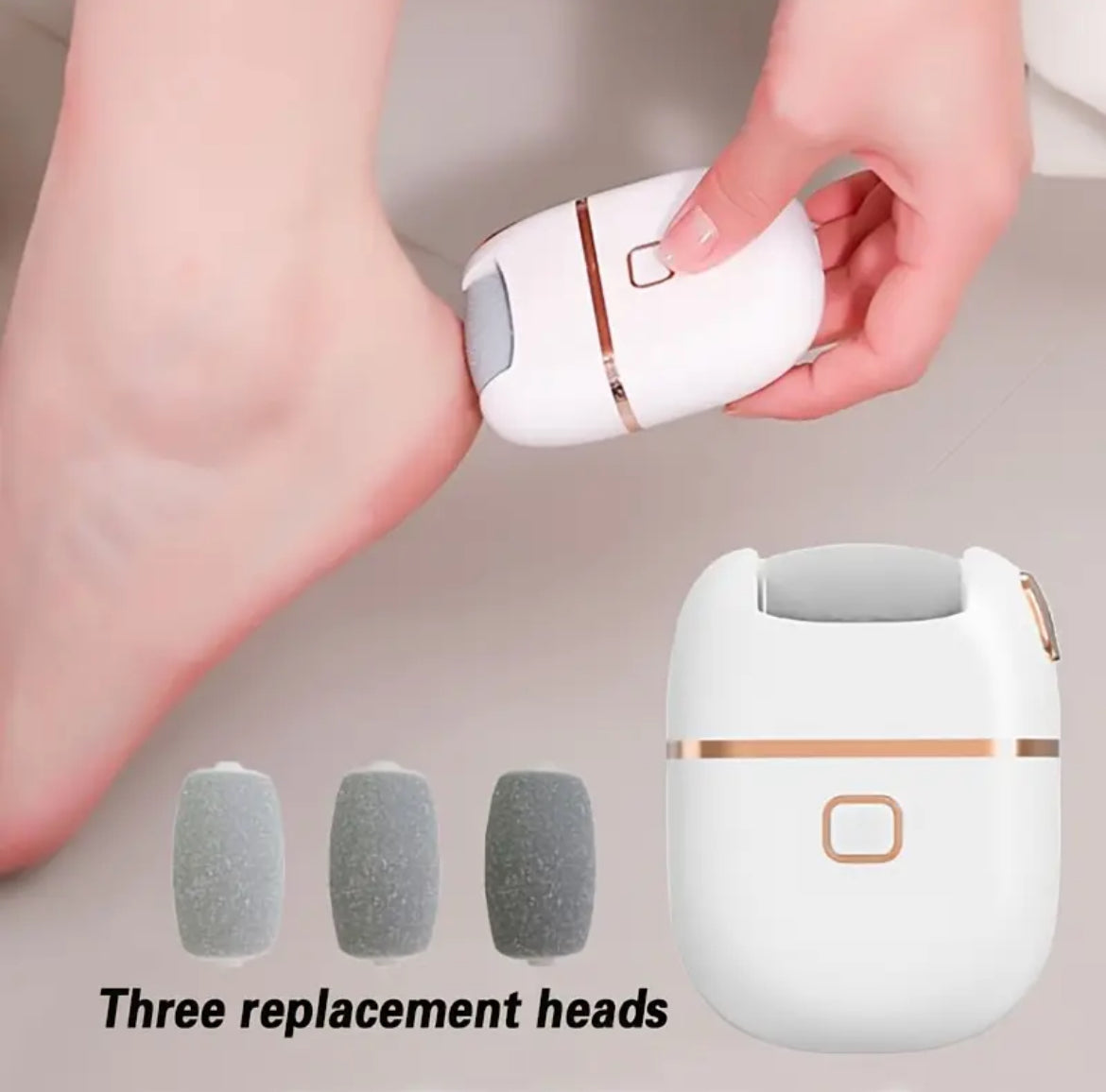 Exfoliador Eléctrico Recargable para Pies para Eliminar Grietas y Pulir Cutículas Gruesas de Color Beige, con 2 Cabezales de Repuesto, 2 Velocidades, Carga USB Portátil, Adecuado para el Cuidado de Manos y Pies