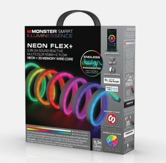 Monster Smart 6,5 ft neón flexible + tira de luz LED cable de memoria 3D núcleo reactivo al sonido-