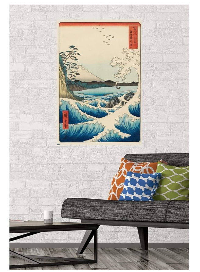 Trends International Hiroshige - Póster de pared con texto en inglés «The Sea at Satta», 22.375 x 34 pulgadas, versión sin marco