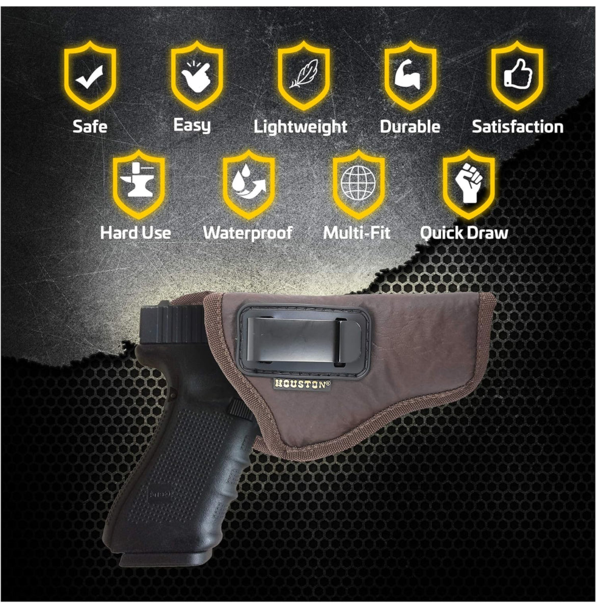 Funda de pistola de cintura interior marrón para hombres/mujeres para Sig P250 / P320 Sub Comp, 224, FNS 9C, XD Mod. 2-3" 40/45, XD9 Sub Comp, Glock 30/30S/39, Taurus G3. Funda de cuero ecológico de Houston