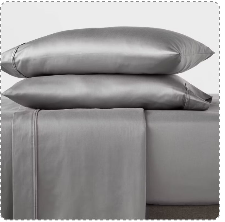 Sábana ajustable King 400 Thread Count Performance Classic Grey - Threshold™: Satén de algodón, bolsillo profundo, certificado OEKO-TEX