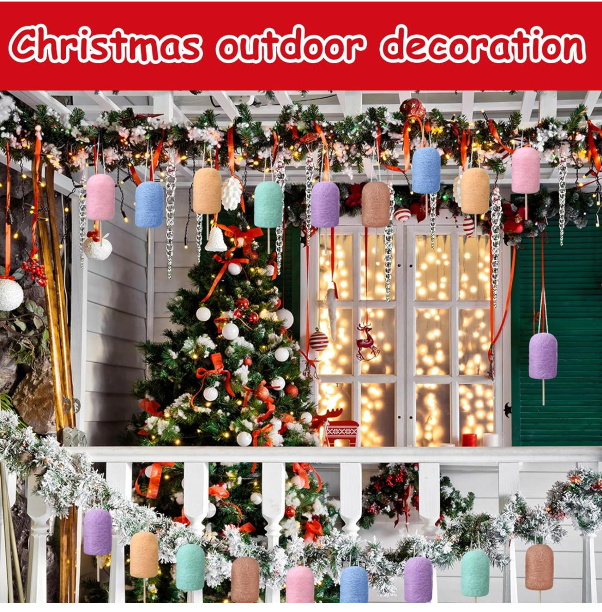 24 piezas de adornos de caramelo para árbol de Navidad, decoración de piruletas de fieltro de Navidad, macarrones, artesanías, adornos colgantes de lana para árbol de Navidad, decoración del hogar, fiesta de vacaciones