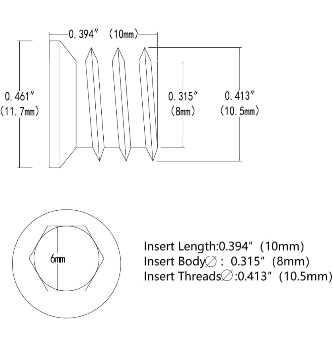 70 piezas de insertos roscados 1/4-20 para muebles de madera Nutsert Tuerca atornillada 0.394 in longitud Hex Drive