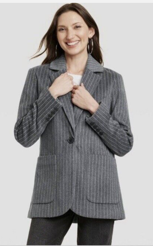 Blazer Para mujeres Calce Relajado Lana - Gris rayas blancas - TallaL - Universal Thread