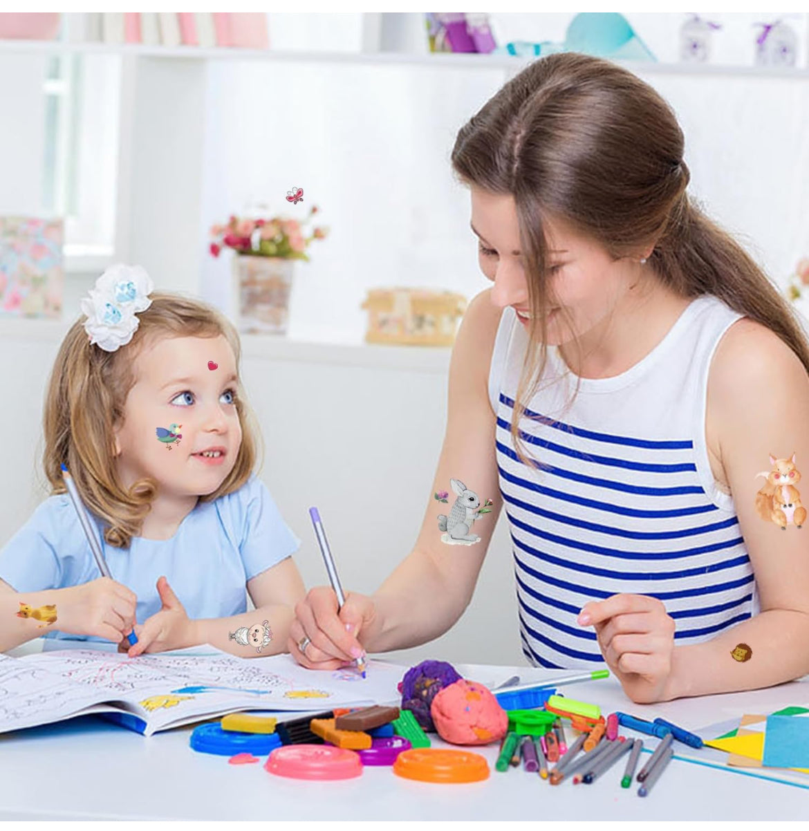 Metker Animales, vehículos, dinosaurios (350 piezas) tatuajes temporales impermeables para niños, calcomanías de tatuaje para niños, tatuajes de estilos mixtos para niños, suministros de recuerdos de fiesta para niñas, bolsas de regalo