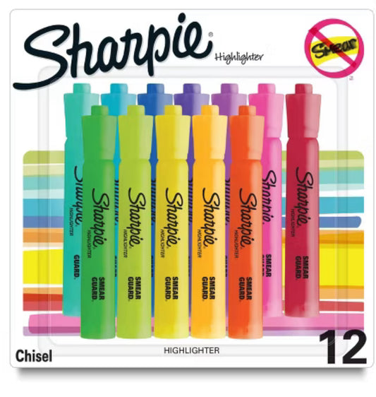 Sharpie 12pk Resaltadores Tanque Cincel Punta Colores Surtidos