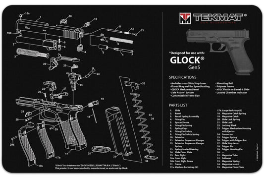 TekMat 17-Glock-G5 Glock Gen5 - Alfombrilla para pistola, color negro (TEK-17-GLOCK-G5)