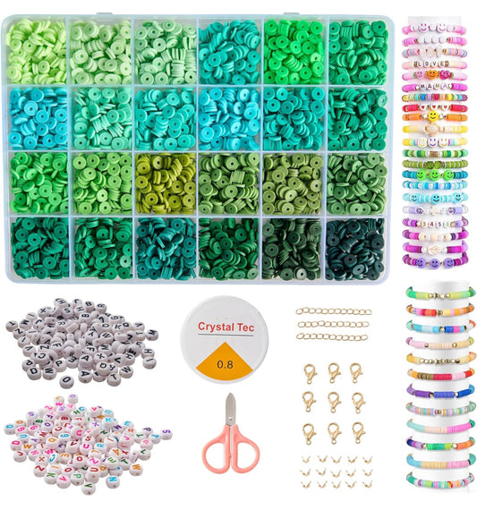 Kit de cuentas de arcilla para hacer pulseras, kit de cuentas Heishi de polímero plano de 0.236 pulgadas, suministros para hacer joyas, abalorios, juego de regalos para niñas, adolescentes