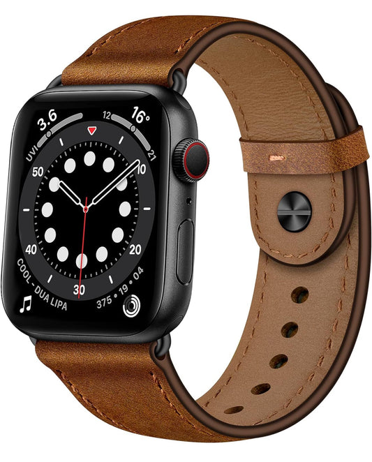 Correa de repuesto compatible con Apple Watch de 45mm 44mm 42mm 41mm 40mm 38mm, correa de repuesto de cuero genuino para iWatch SE Series 7 6 5 4 3 2 1 (marrón retro y negro, 45mm 44mm 42mm)