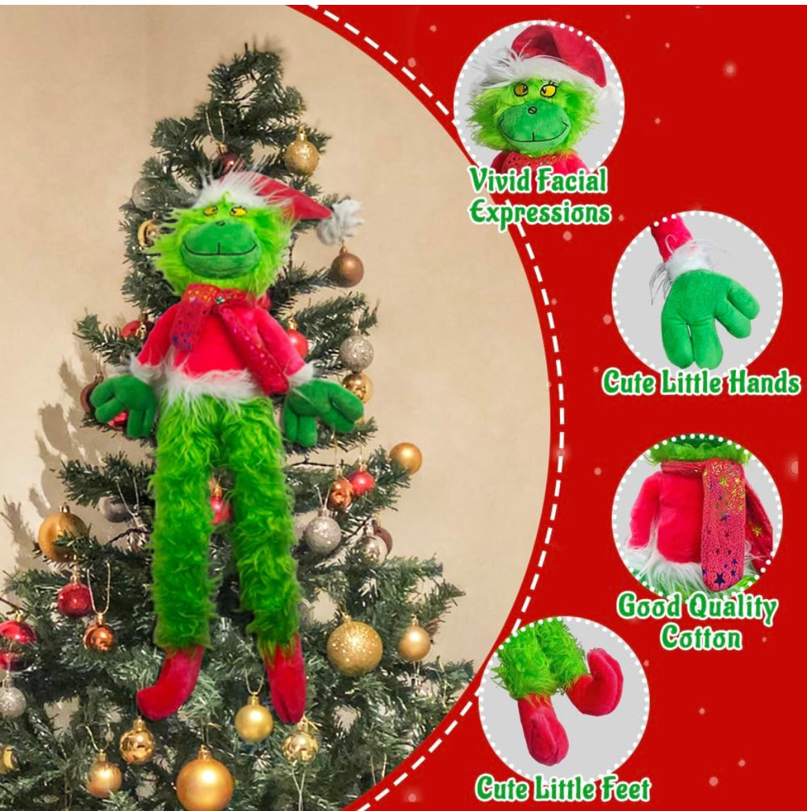 Grinchmas (30 pulgadas) Decoración de Navidad Almohada de Navidad Muñeca de monstruo verde Muñeco de peluche adecuado para árbol de Navidad decoración del hogar (rojo)