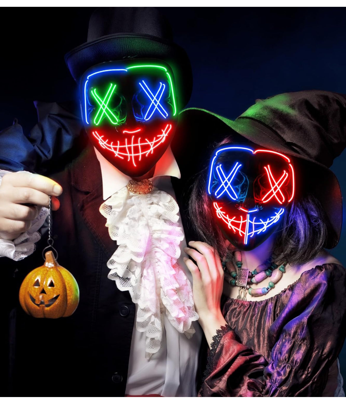 Máscara de Halloween con luz LED, máscara facial LED con 3 modos de iluminación y cable electroluminiscente para disfraz y fiesta de cosplay