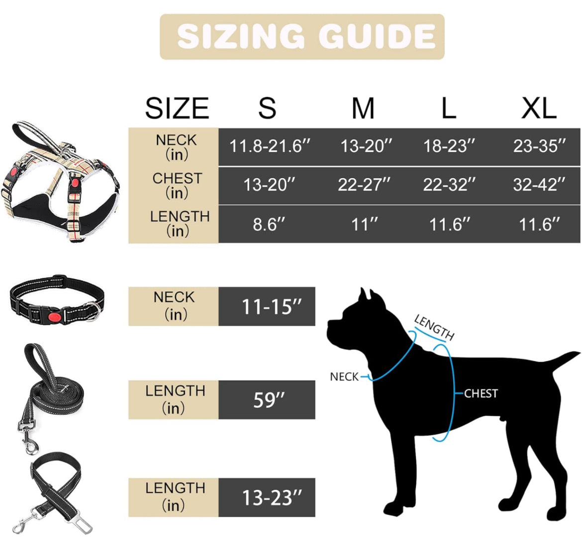 Arnés sin tirones para perro, con correa y cuello, arnés ajustable de chaleco reflectante Oxford sin estrangulamiento, arnés suave para perros pequeños, medianos y grandes, arnés de fácil control (caqui a cuadros, L)