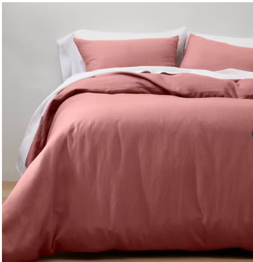 Juego de edredón y funda de lino - Casaluna™ para Duvet- tamaño King - color Rose