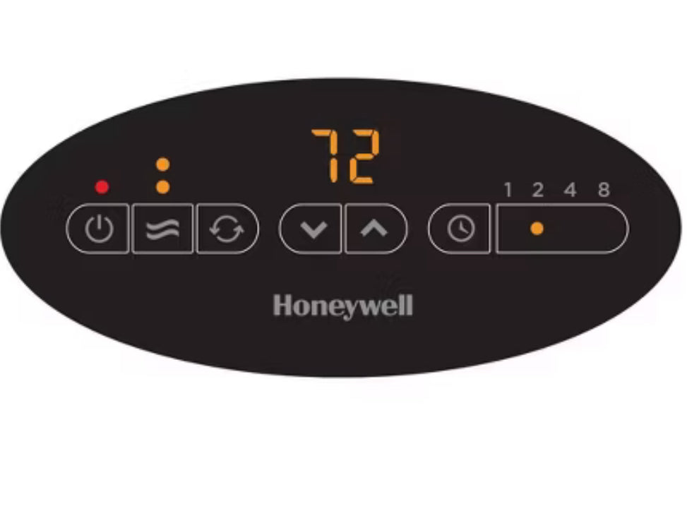 Calentador de torre de cerámica delgado Honeywell negro: calentador de espacio interior, termostato programable, 1500 W, accionado por ventilador, no requiere montaje