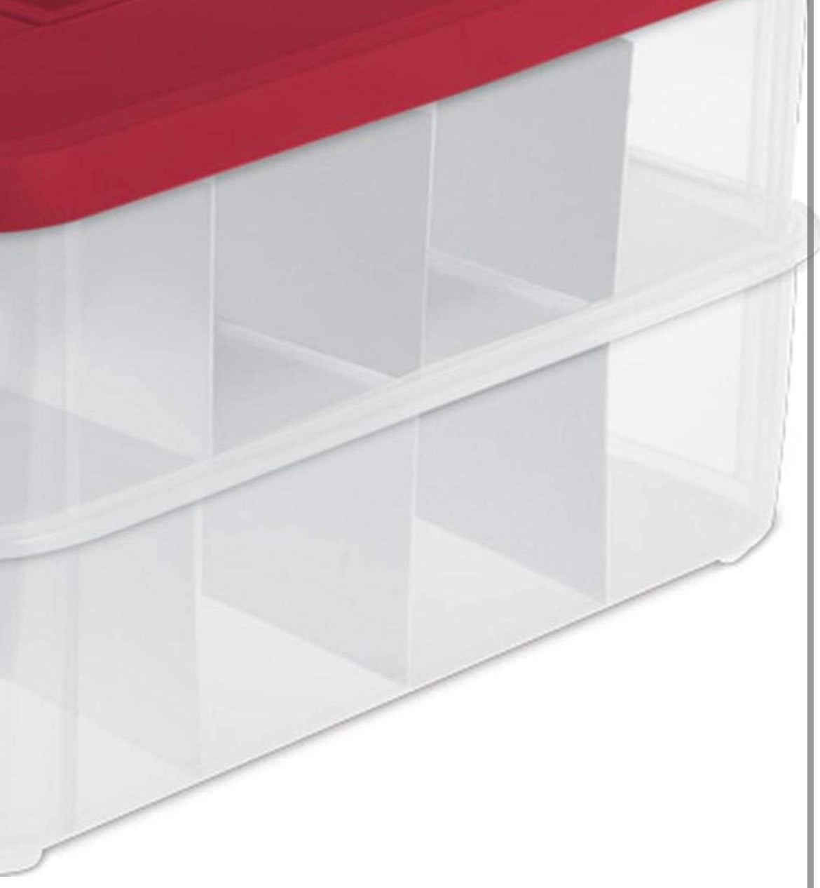 Caja de almacenamiento Stack & Carry de brightroom .Caja de 2 niveles para adornos, con asa y tapa roja, caja transparentes (2 unidades) ( capacidad 24 adornos )