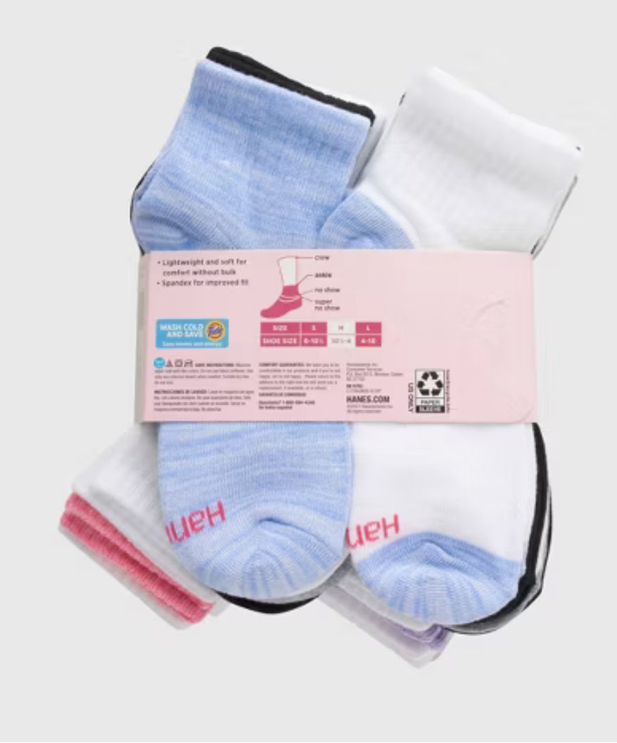 Paquete de 20 calcetines tobilleros para niñas Hanes - Los colores pueden variar- talla M (10.5-4)