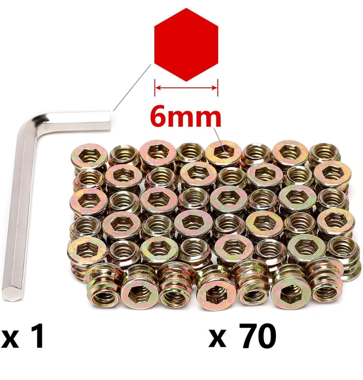 70 piezas de insertos roscados 1/4-20 para muebles de madera Nutsert Tuerca atornillada 0.394 in longitud Hex Drive