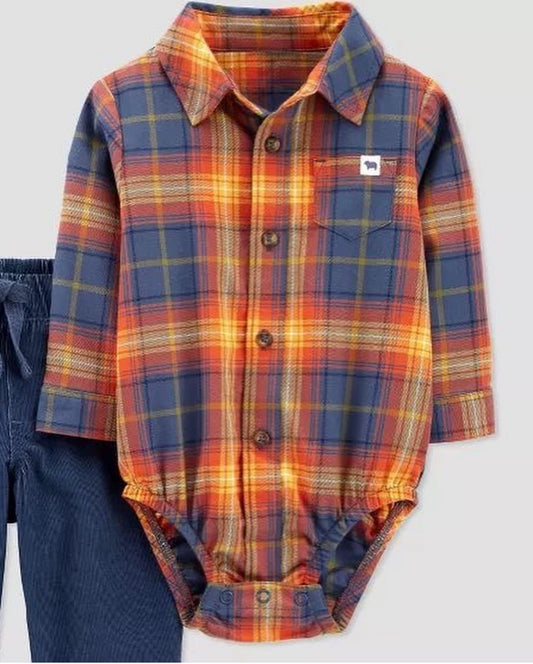 Set de 2 piezas pantalón de corduroy azul y camisa manga larga - just one you carter’s- talla 9 M