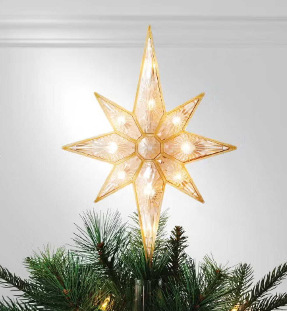 Topper de árbol de Navidad de estrella de 8 puntas de plástico preiluminado de 13" dorado - Wondershop™